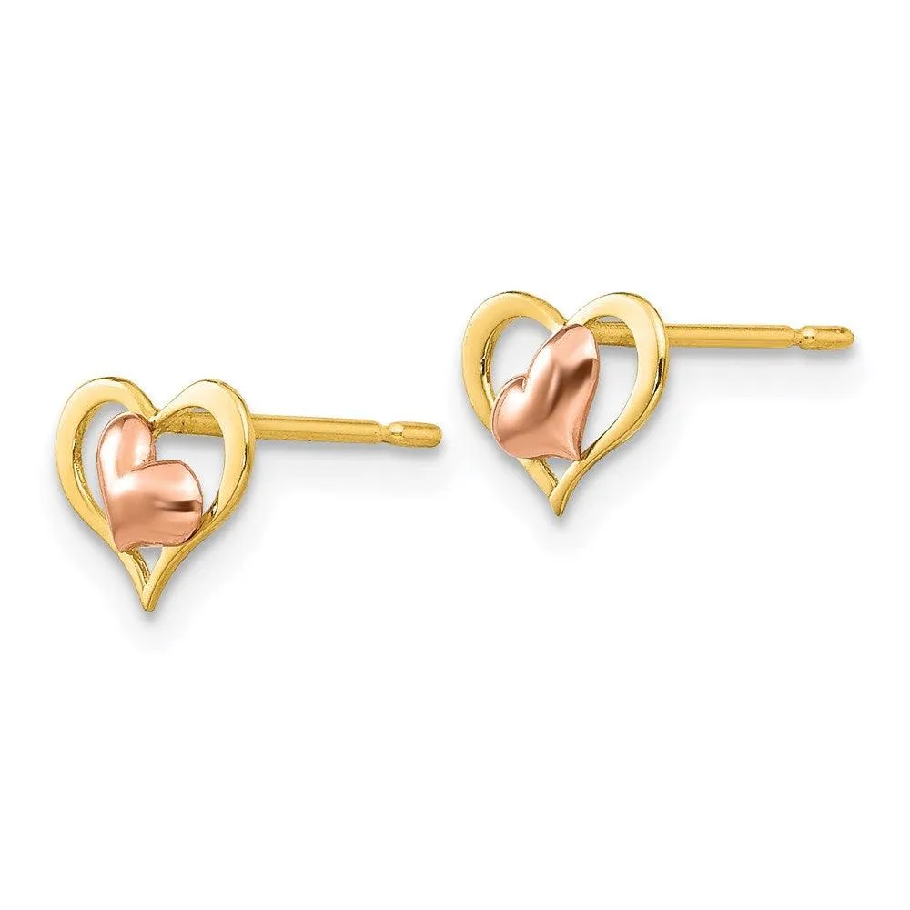 Madi K Kid's 14k Yellow & Rose Gold   Heart Post Earrings