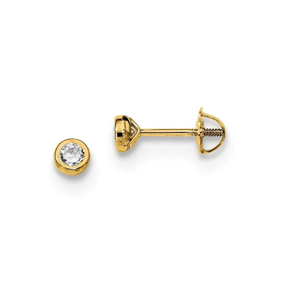 Madi K Kid's 14k  Yellow Gold Polished CZ Bezel Post Earrings