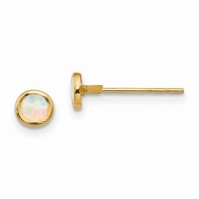 Madi K Kid's 14K  Polished Lab Created Opal Bezel Post Earrings