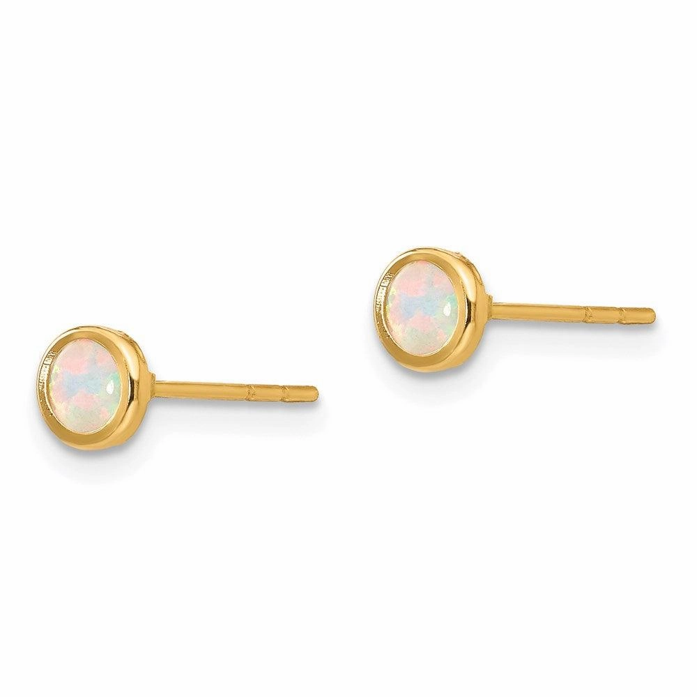 Madi K Kid's 14K  Polished Lab Created Opal Bezel Post Earrings