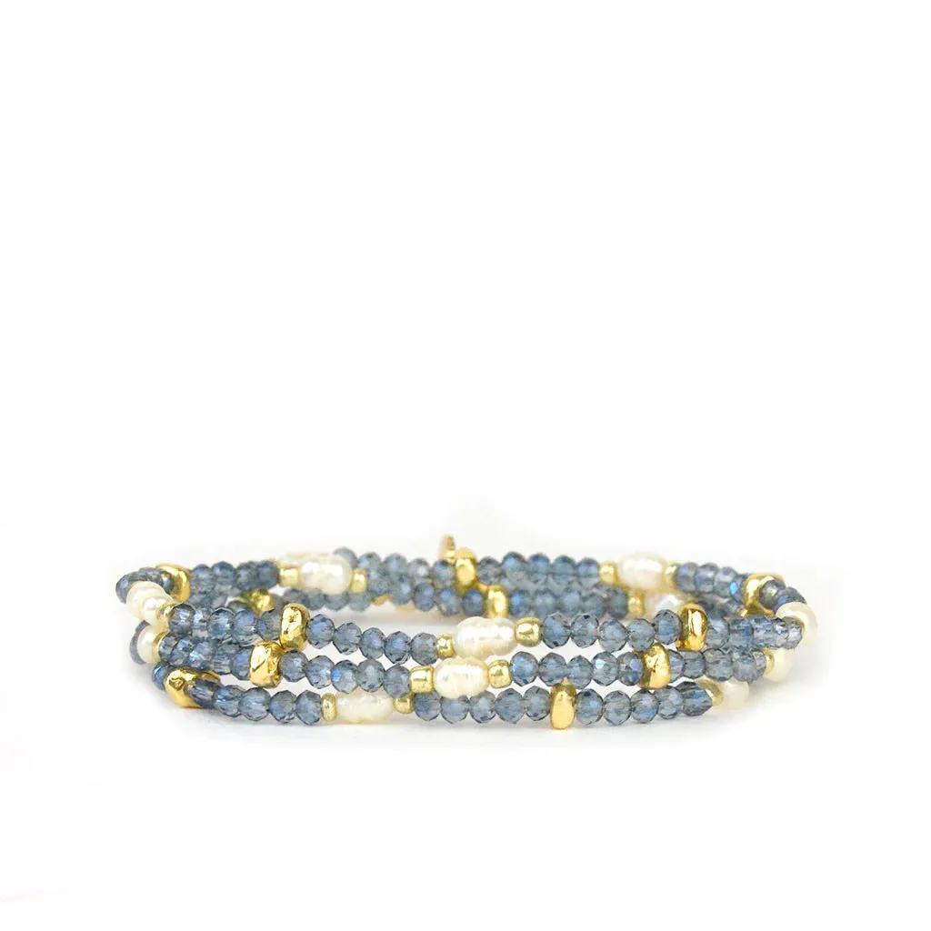 Marlyn Schiff Crystal Beaded Pearl Wrap Bracelet/Necklace