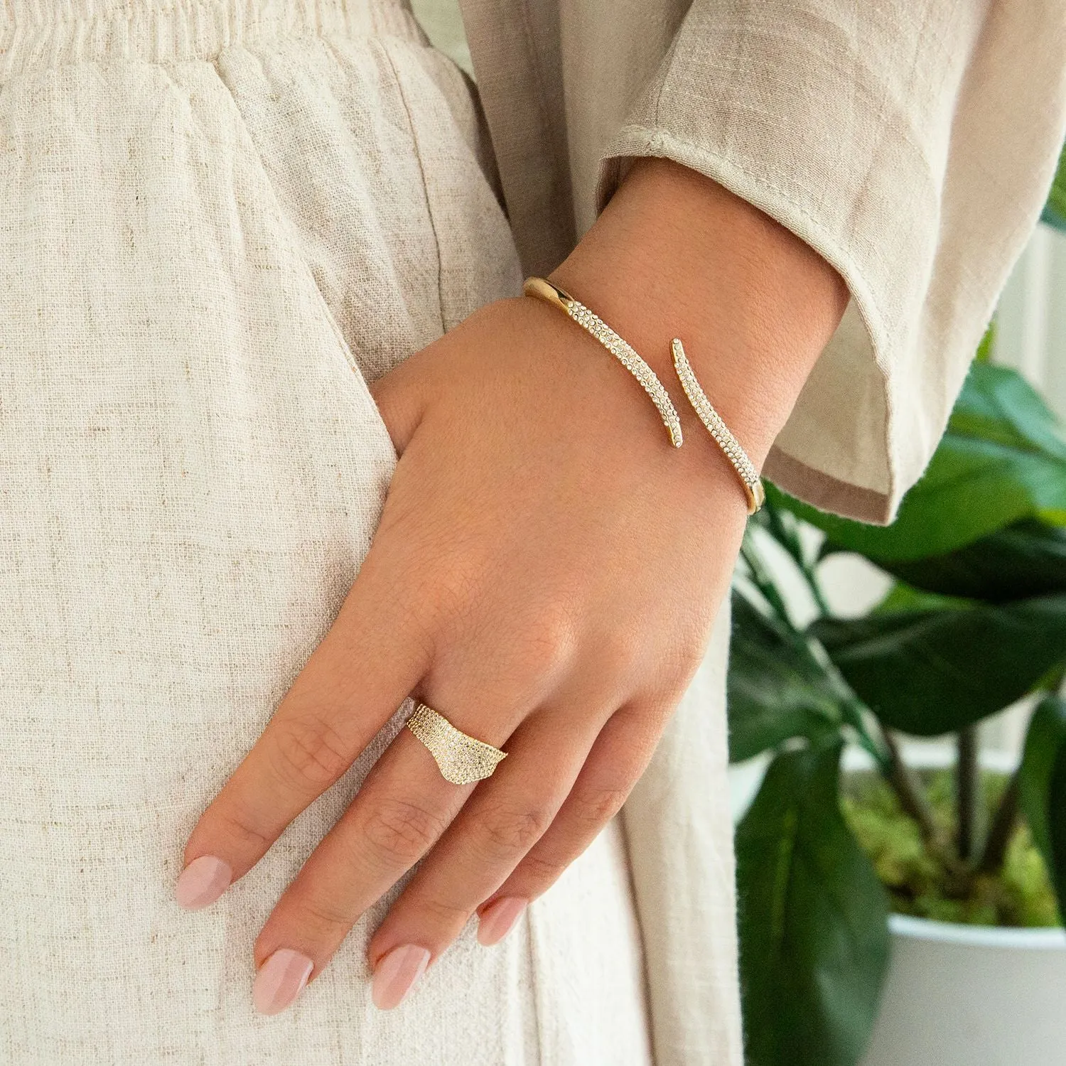 Marlyn Schiff Crystal Wrap Hinge Bangle