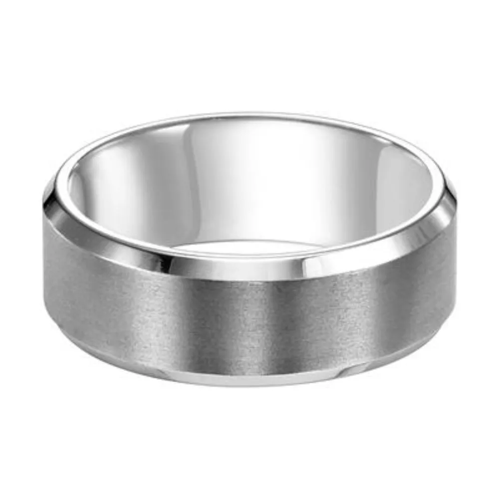 Men's 14k Flat Bevel Edge Carved Wedding Band