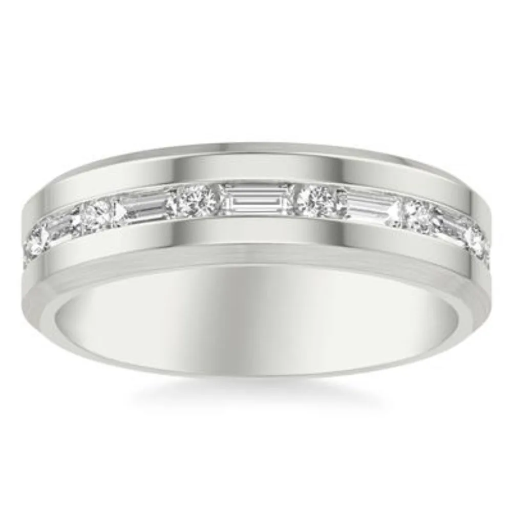 Men's 14k Gold Bevel Edge Diamond Wedding Band