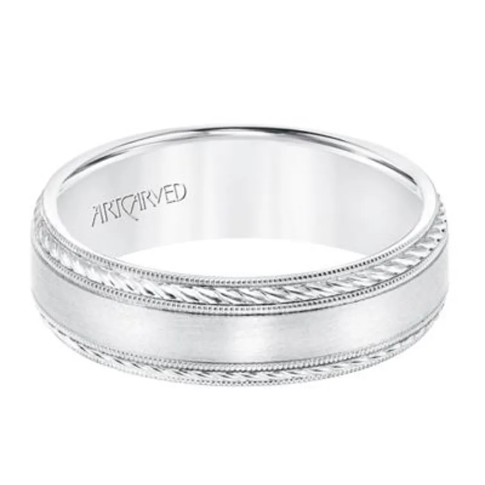 Men's 14k Milgrain Edge Carved Wedding Band