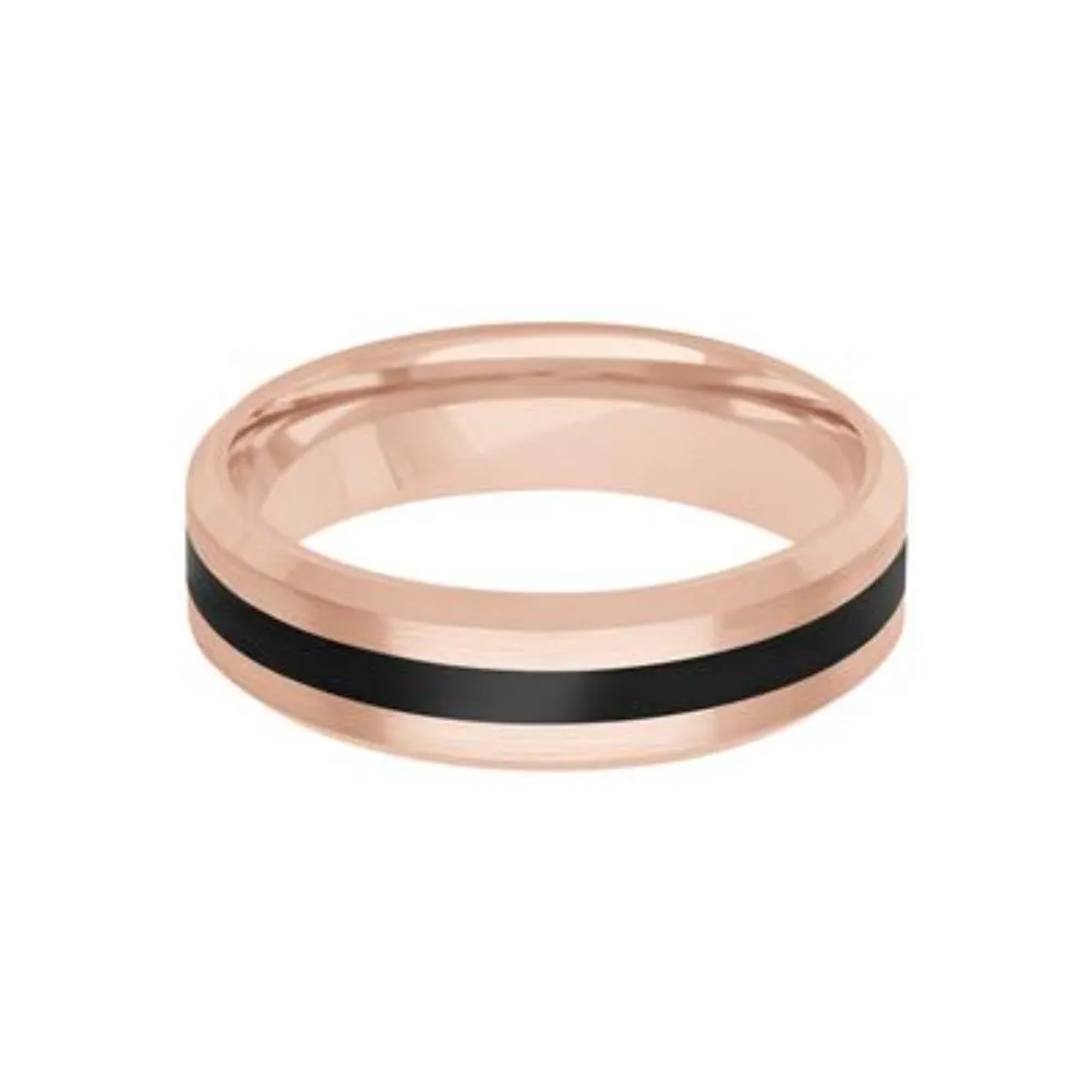 Men's 14k Rose Gold and Ceramic Wedding Band