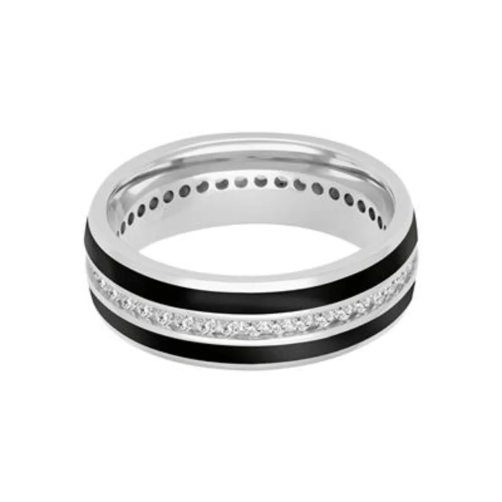 Men's 7mm Elevated Ceramic & Gold Diamond Wedding Band