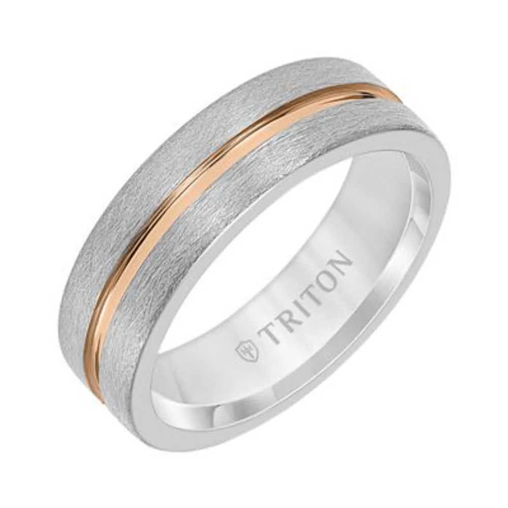 Men's 7mm Gray Tungsten Band with Rose Gold