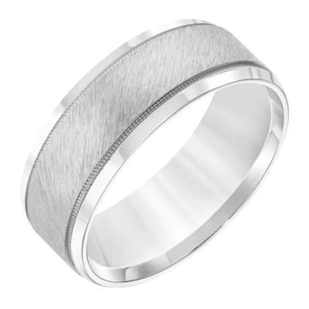 Men's 8mm Flat Round Edge Carved Wedding Band