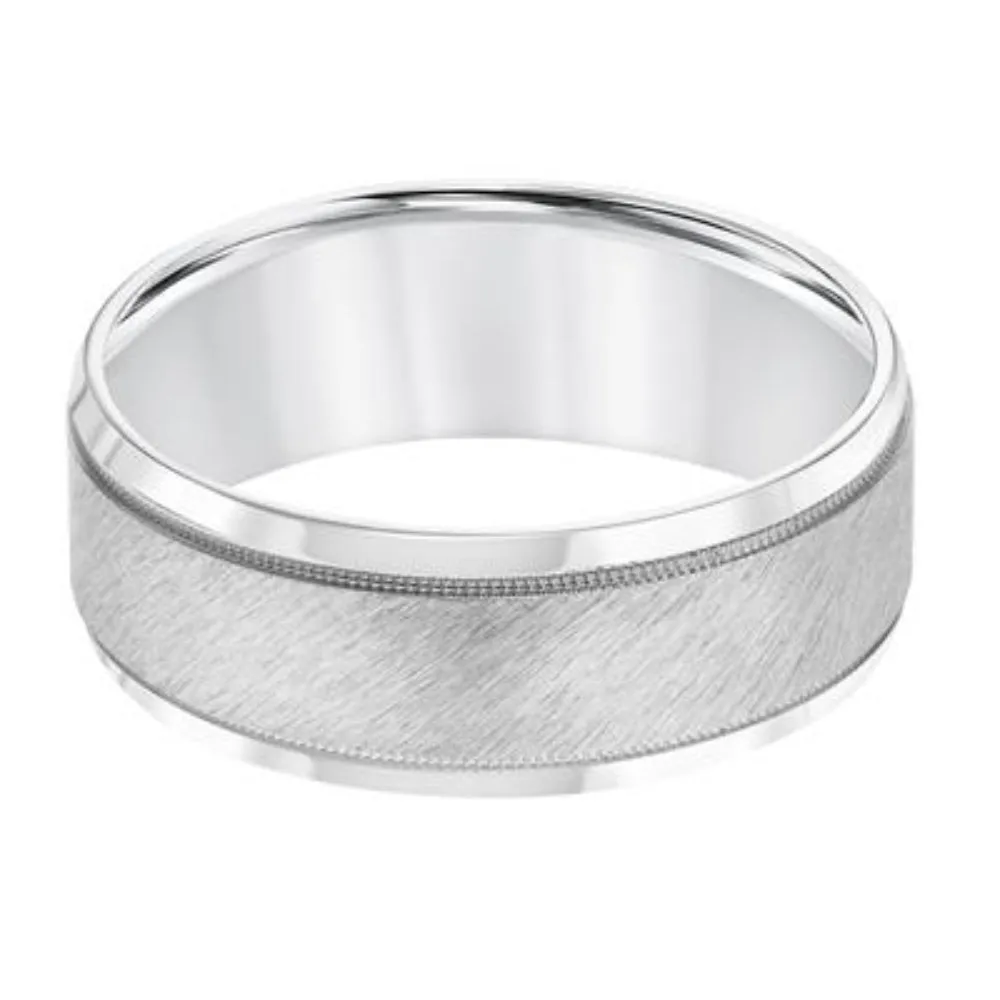 Men's 8mm Flat Round Edge Carved Wedding Band