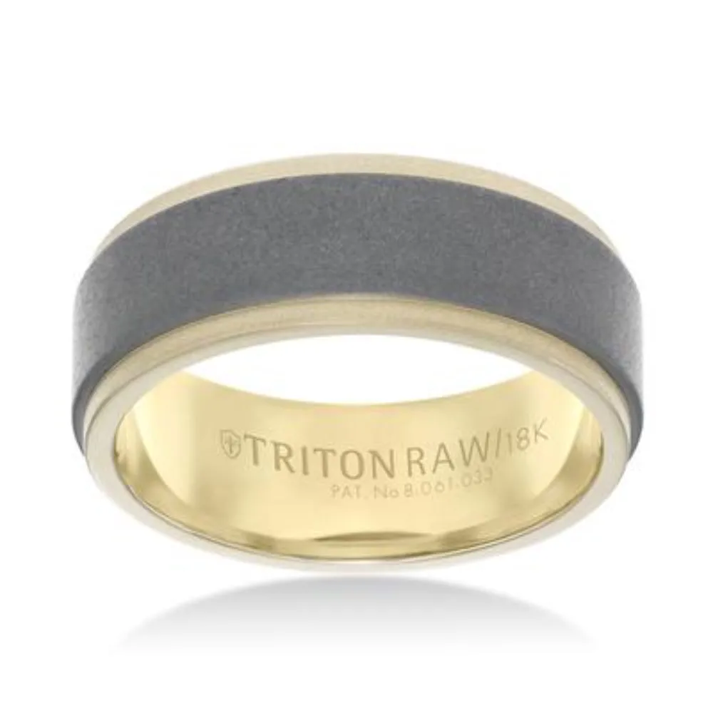 Men's 8mm Raw 18k White Sandblast Center Wedding Band