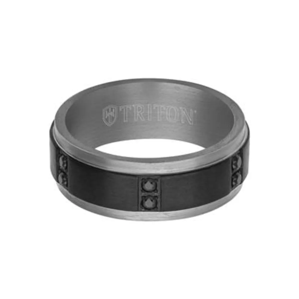 Men's 8mm Tantalum Wedding Band with Black Sapphires