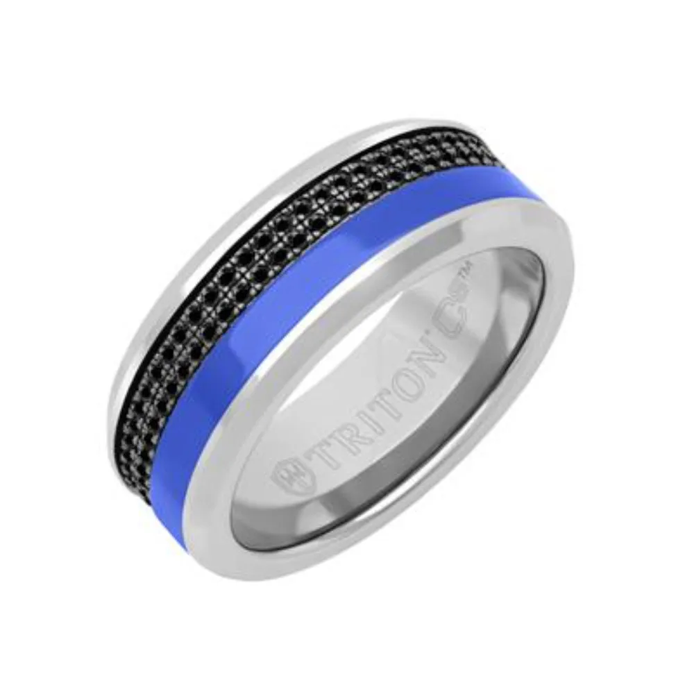 Men's 8mm Tungsten Band with Black Sapphires