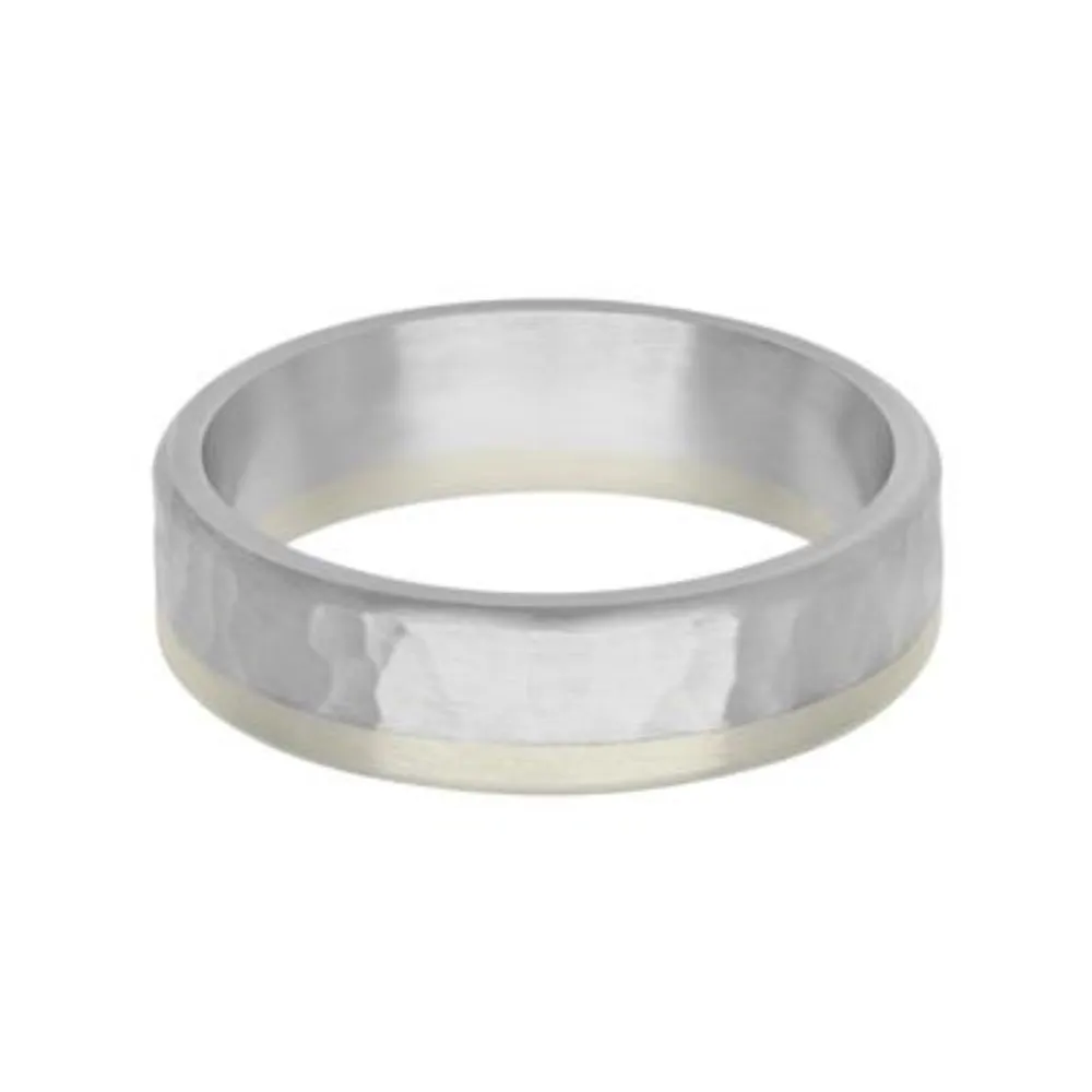 Men's Platinum & 18k Gold Hammered Finish Wedding Band