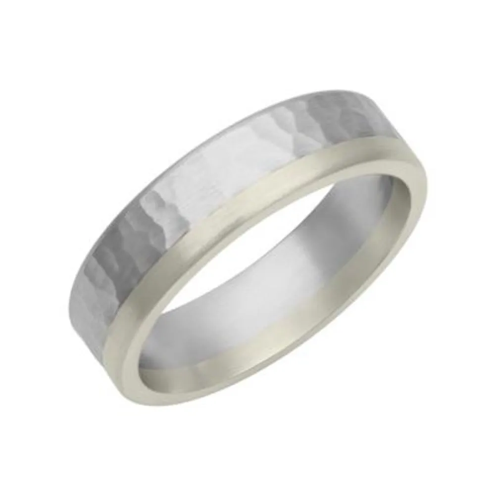 Men's Platinum & 18k Gold Hammered Finish Wedding Band