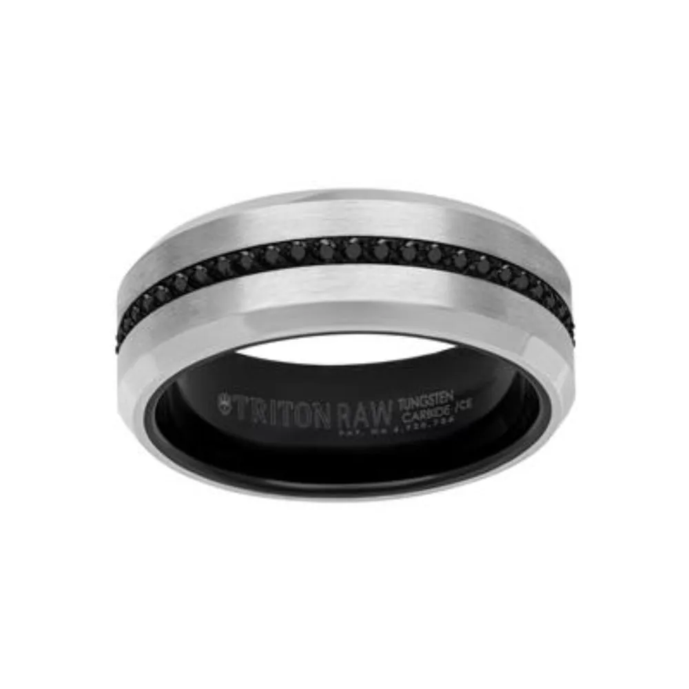 Men's Tungsten Wedding Band with Black Sapphires