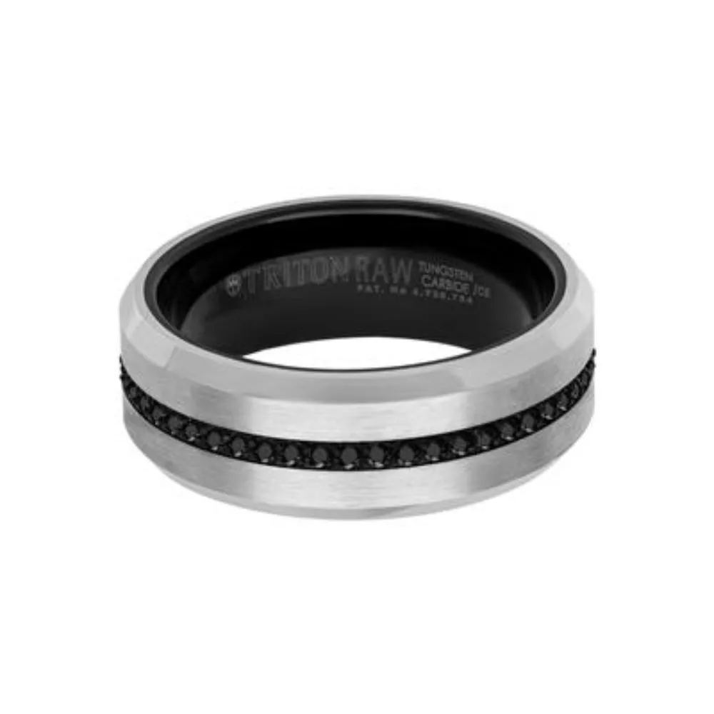 Men's Tungsten Wedding Band with Black Sapphires