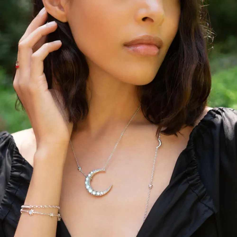 Monica Rich Kosann Sun, Moon and Stars Blue Topaz Crescent Moon Necklace