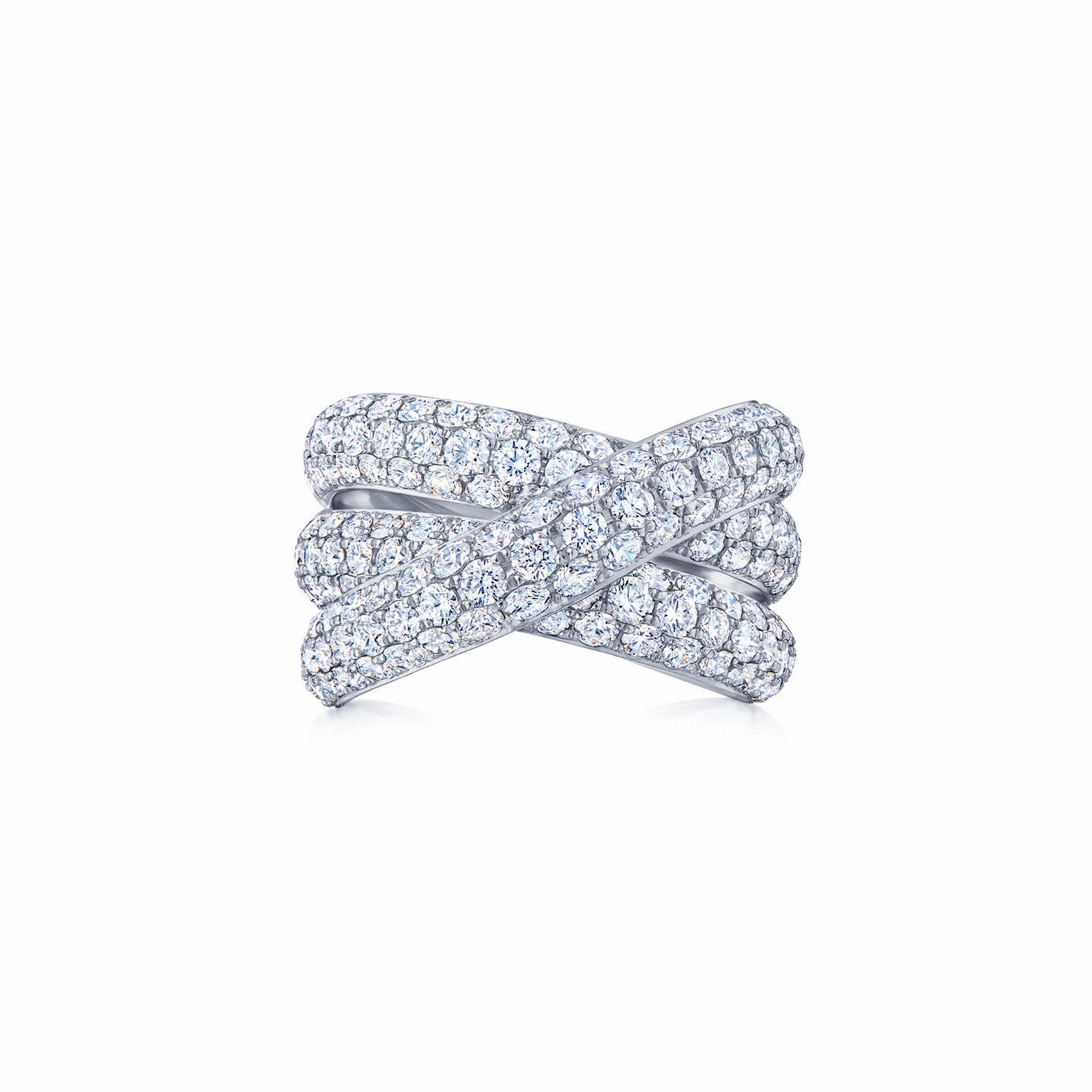 Moonlight Three-Row Crossover Ring with Pav Diamonds