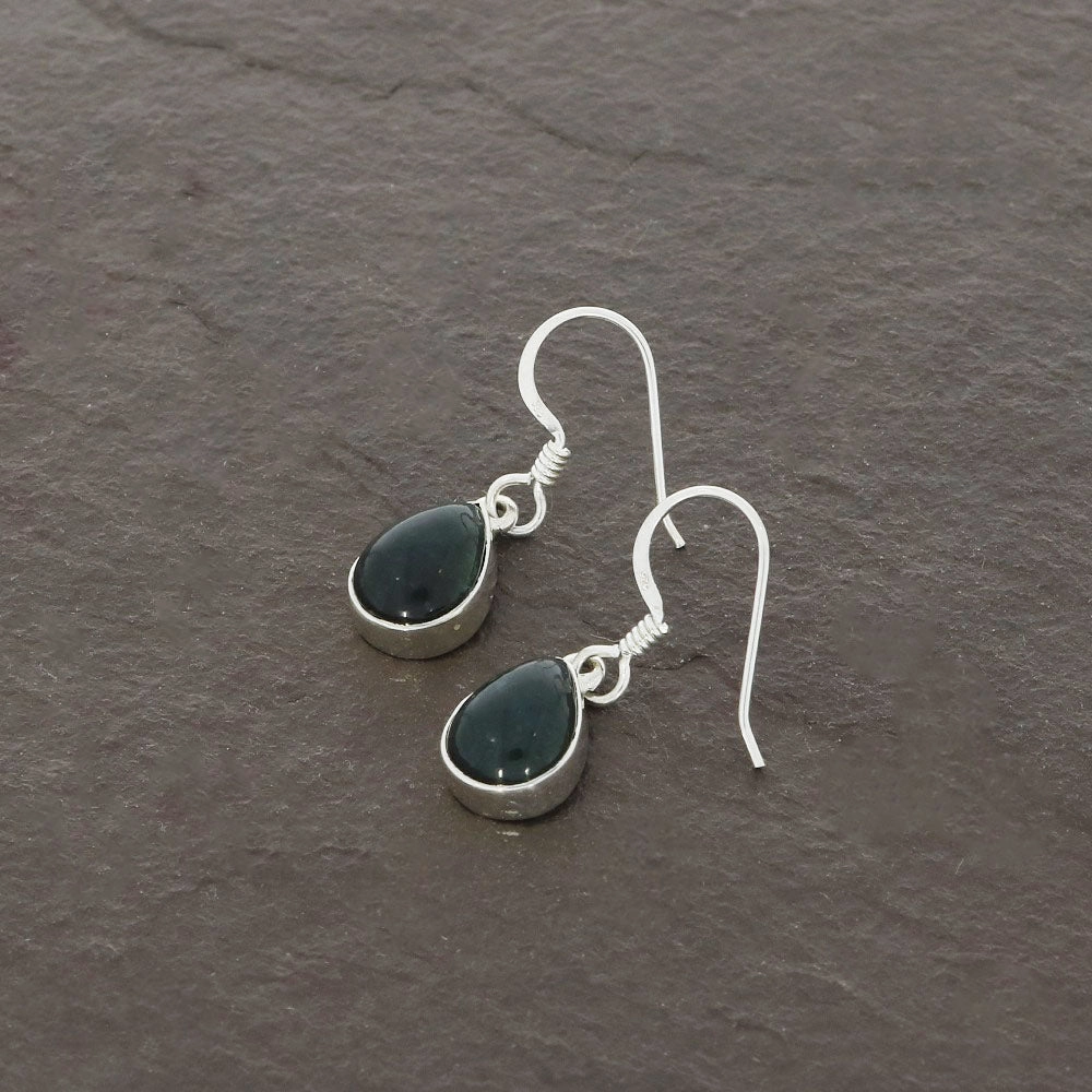 Moss Agate Sterling Silver Teardrop Drop Earrings
