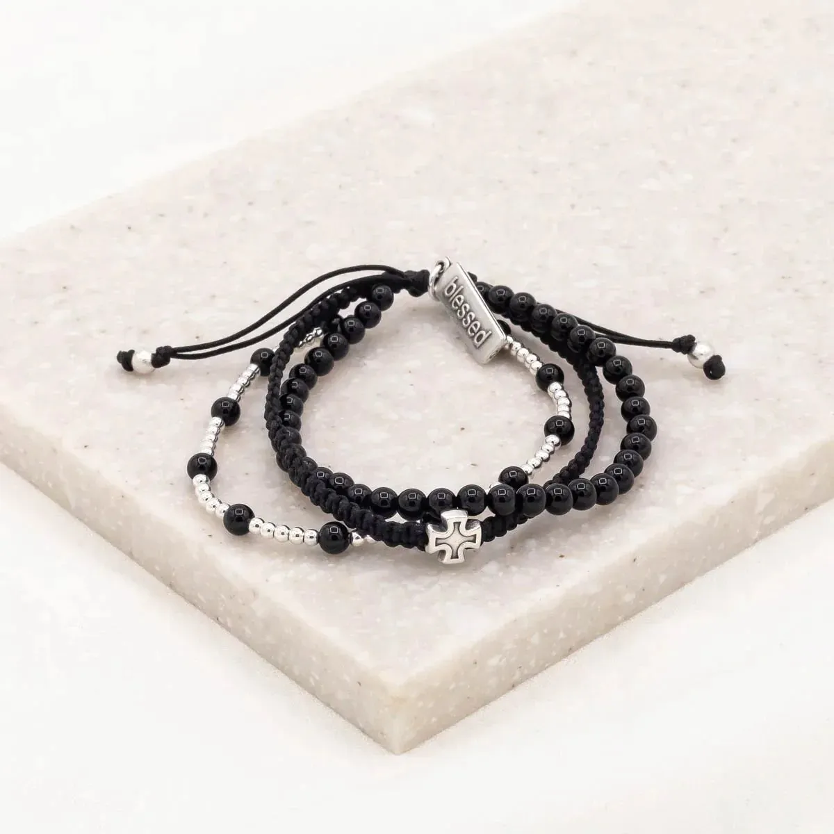 My Saint My Hero Black Agate Be Still Prayer Bracelet