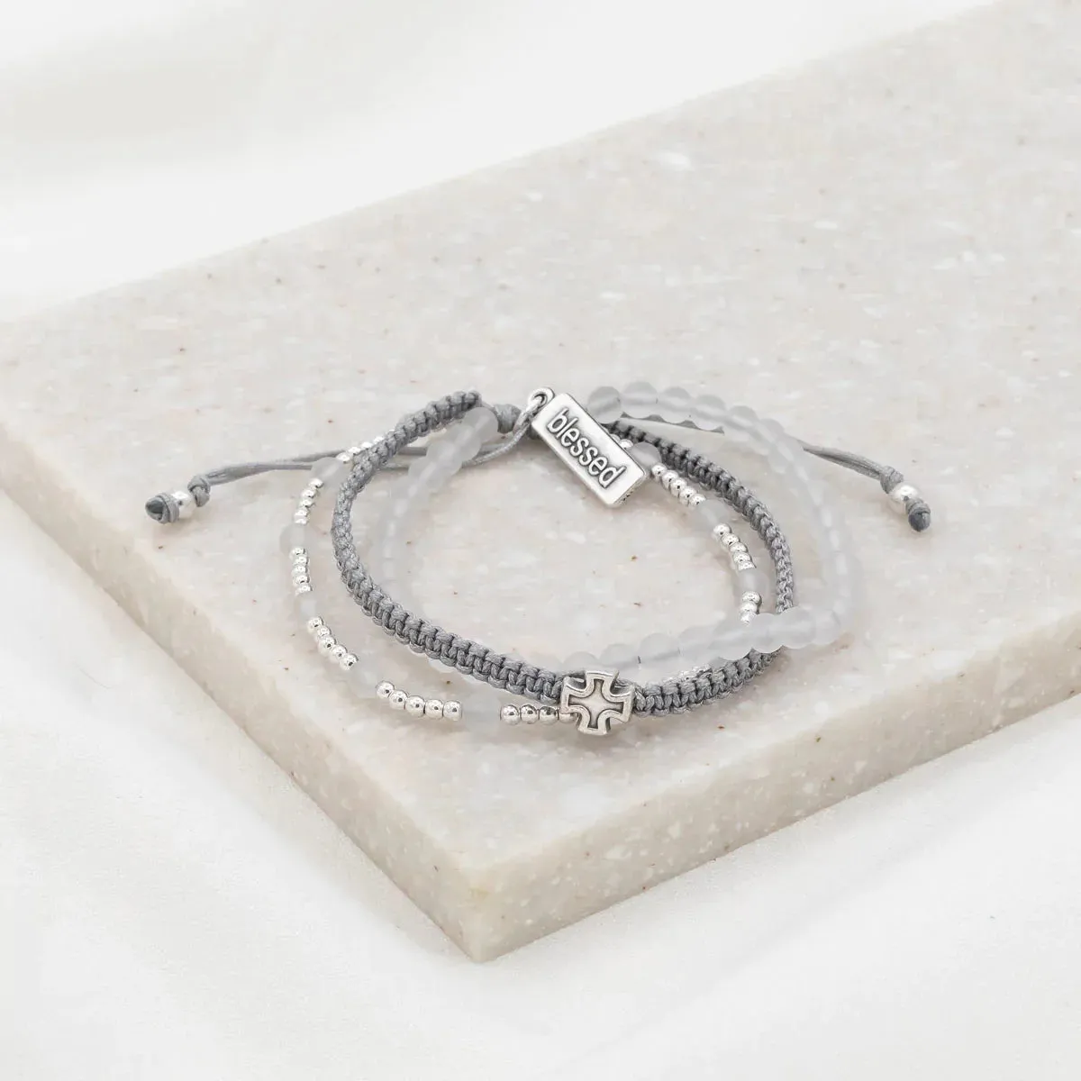 My Saint My Hero Frosted Quartz Be Still Prayer Bracelet