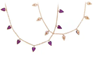 Necklace with 7 yellow 9K or ruby heart charms