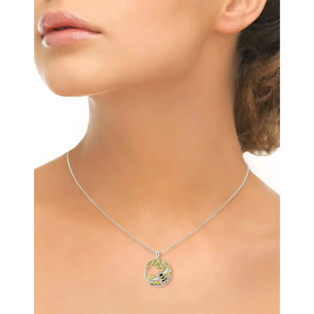 Nicole Barr Enamel Honeycomb and Bee Necklace