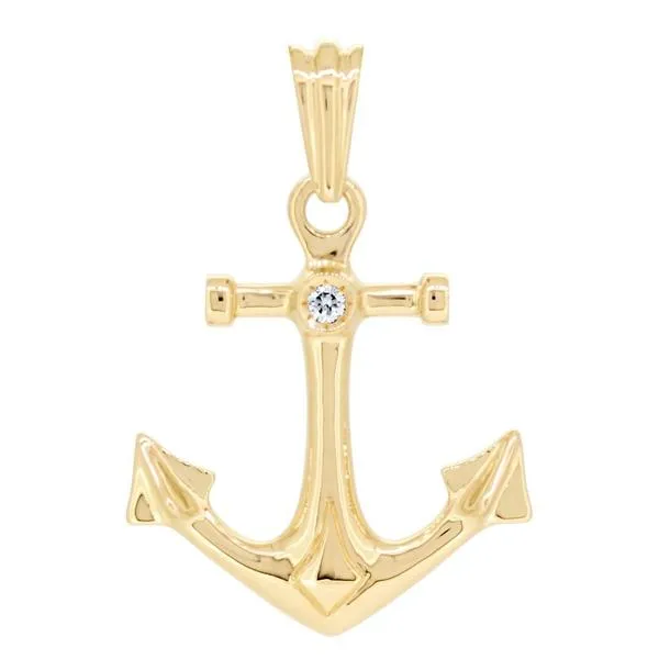 Pendentif ancre marine en or jaune serti d'un diamant.