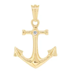 Pendentif ancre marine en or jaune serti d'un diamant.