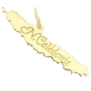 Pendentif carte Nouvelle Caldonie en or jaune.