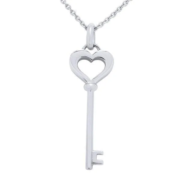 Pendentif cl en or blanc 18 carats motif coeur