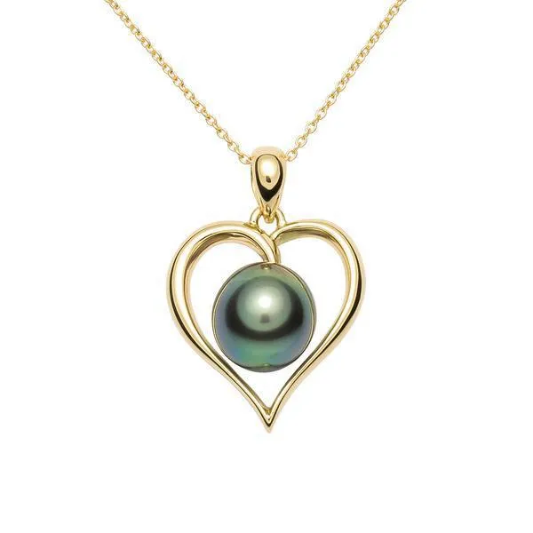 Pendentif coeur en or jaune et perle de tahiti