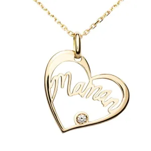 Pendentif coeur Maman en or jaune serti dun diamant