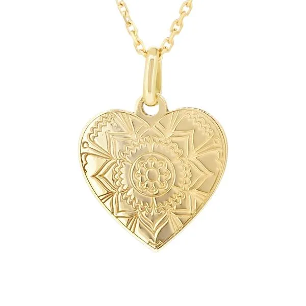 Pendentif coeur motifs en or jaune.