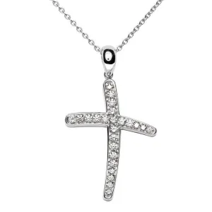 Pendentif croix en or blanc serti de diamants.