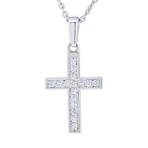 Pendentif croix en or blanc serti de diamants.