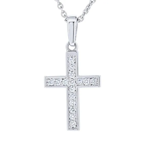 Pendentif croix en or blanc serti de diamants.