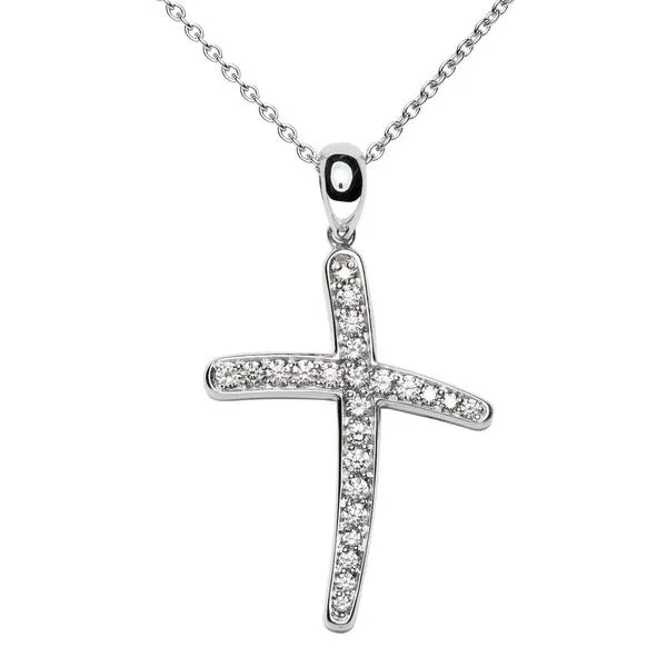 Pendentif croix en or blanc serti de diamants.