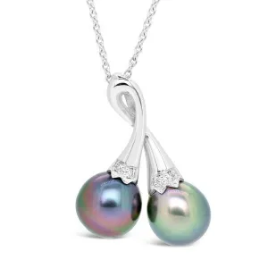 Pendentif en or blanc 2 perles de tahiti et diamant