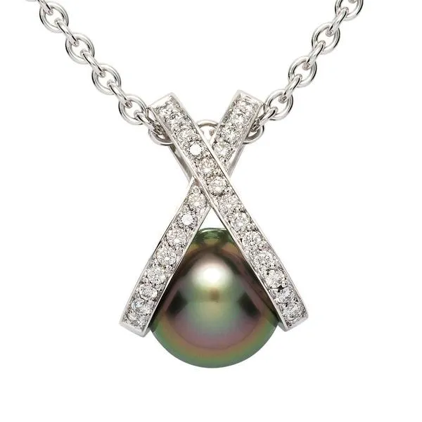 Pendentif en or blanc serit de diamants et perle de Tahiti