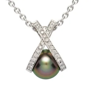 Pendentif en or blanc serit de diamants et perle de Tahiti