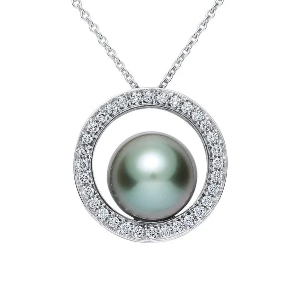 Pendentif en or blanc serti de diamants et perle de Tahiti.