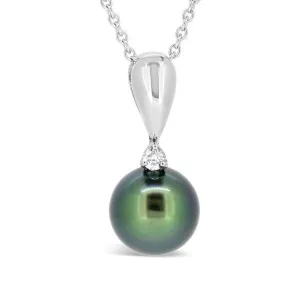 Pendentif en or blanc serti d'un diamant et une Perle de Tahiti