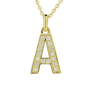 Pendentif en or jaune lettre A serti de diamants.