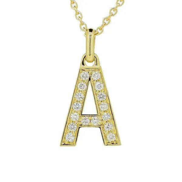 Pendentif en or jaune lettre A serti de diamants.
