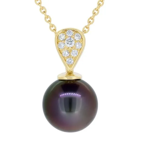 Pendentif en or jaune serti de diamants et d'une perle de Tahiti 9.6mm/ 10.5mm
