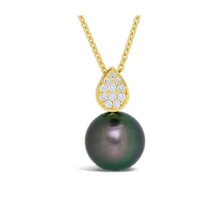 Pendentif en or jaune serti de diamants et perle de Tahiti