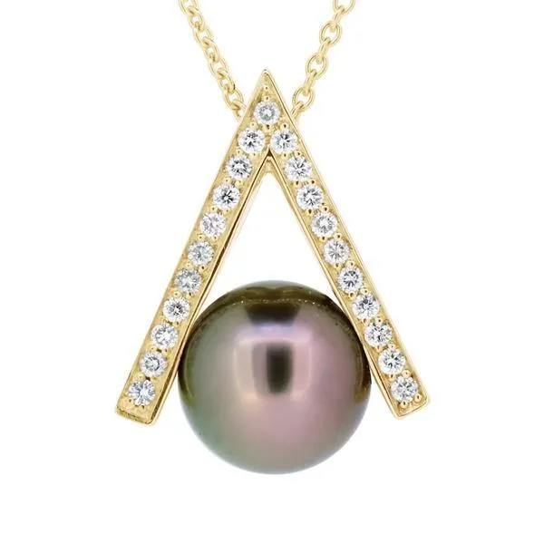 Pendentif en or jaune serti de diamants et perle de Tahiti.