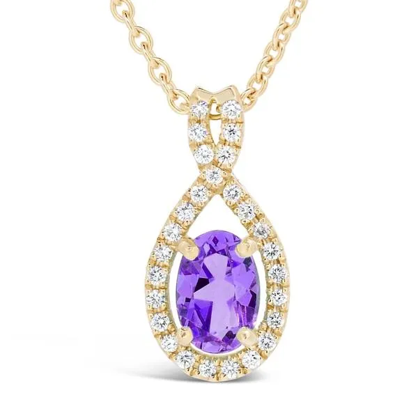 Pendentif en or jaune serti d'une Amthyste et de diamants.